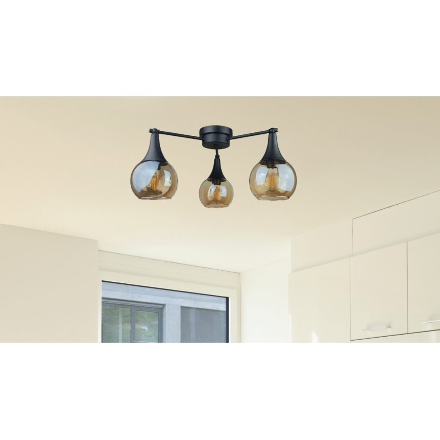 Полилей за повърхностен монтаж STAR 3xE27/60W/230V черен/опушен бежов