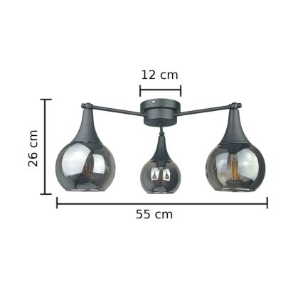 Полилей за повърхностен монтаж STAR 3xE27/60W/230V черен/опушен черен