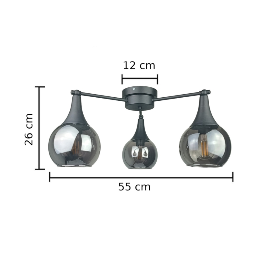 Полилей за повърхностен монтаж STAR 3xE27/60W/230V черен/опушен черен