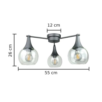 Полилей за повърхностен монтаж STAR 3xE27/60W/230V черен/прозрачен