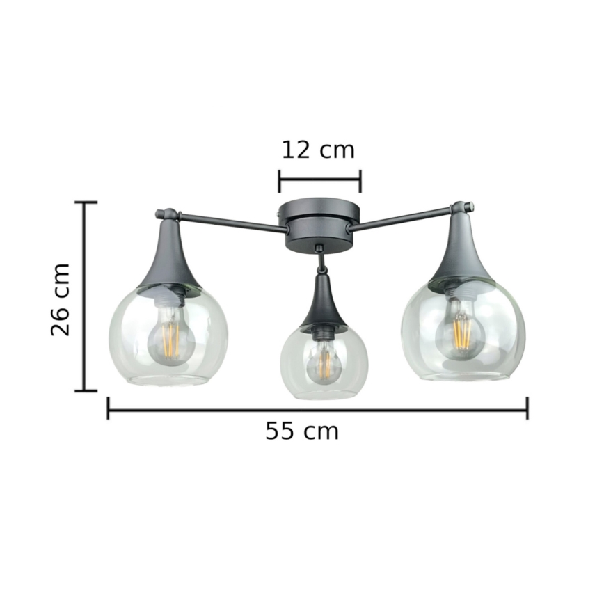 Полилей за повърхностен монтаж STAR 3xE27/60W/230V черен/прозрачен