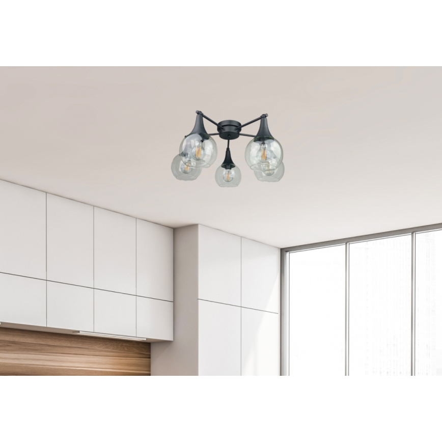 Полилей за повърхностен монтаж STAR 5xE27/60W/230V черен/прозрачен