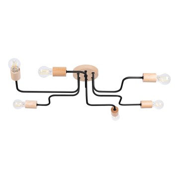 Полилей за повърхностен монтаж TIMBO 6xE27/15W/230V черен/бежов/бук