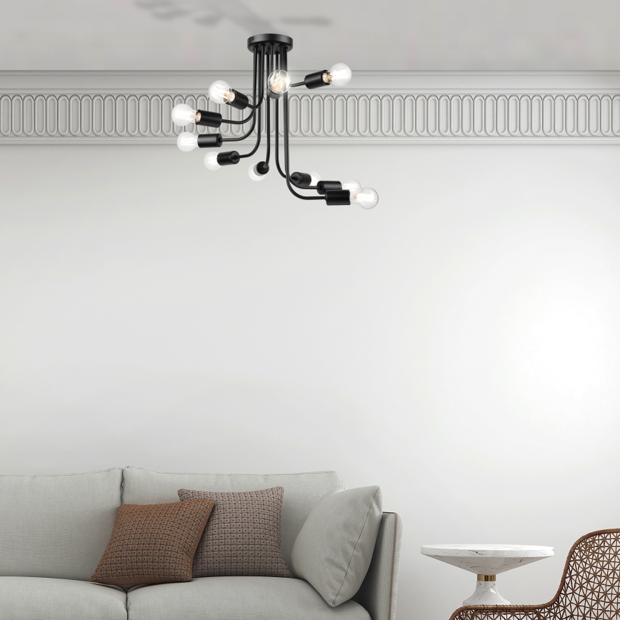 Полилей за повърхностен монтаж TRINITY 10xE27/15W/230V черен