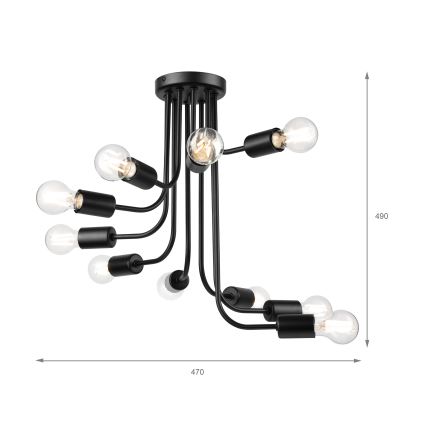 Полилей за повърхностен монтаж TRINITY 10xE27/15W/230V черен