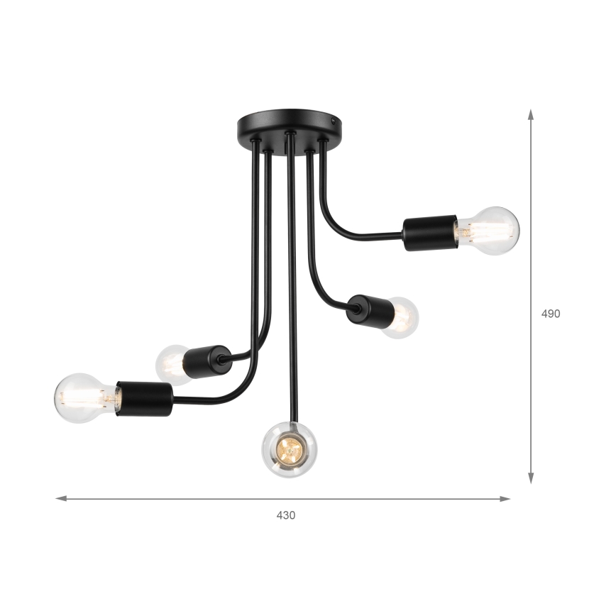 Полилей за повърхностен монтаж TRINITY 5xE27/15W/230V черен