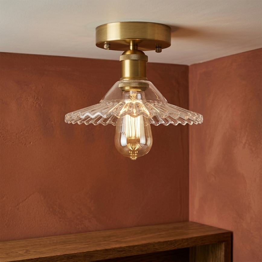 Полилей за повърхностен монтаж TRISH 1xE27/15W/230V, златист/прозрачен