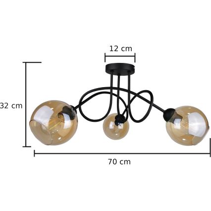 Полилей за повърхностен монтаж VENUS BLACK 3xE27/60W/230V
