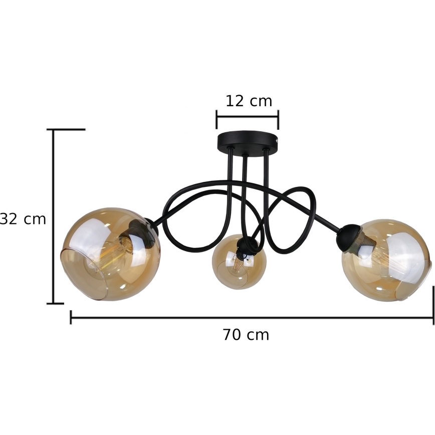 Полилей за повърхностен монтаж VENUS BLACK 3xE27/60W/230V