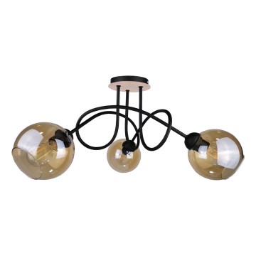 Полилей за повърхностен монтаж VENUS WOOD 3xE27/60W/230V черен/опушен кафяв