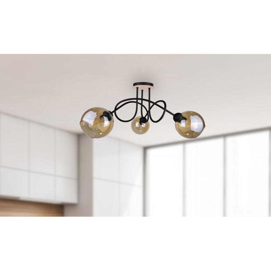 Полилей за повърхностен монтаж VENUS WOOD 3xE27/60W/230V черен/опушен кафяв