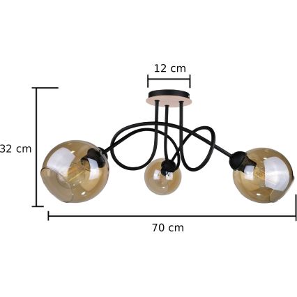 Полилей за повърхностен монтаж VENUS WOOD 3xE27/60W/230V черен/опушен кафяв