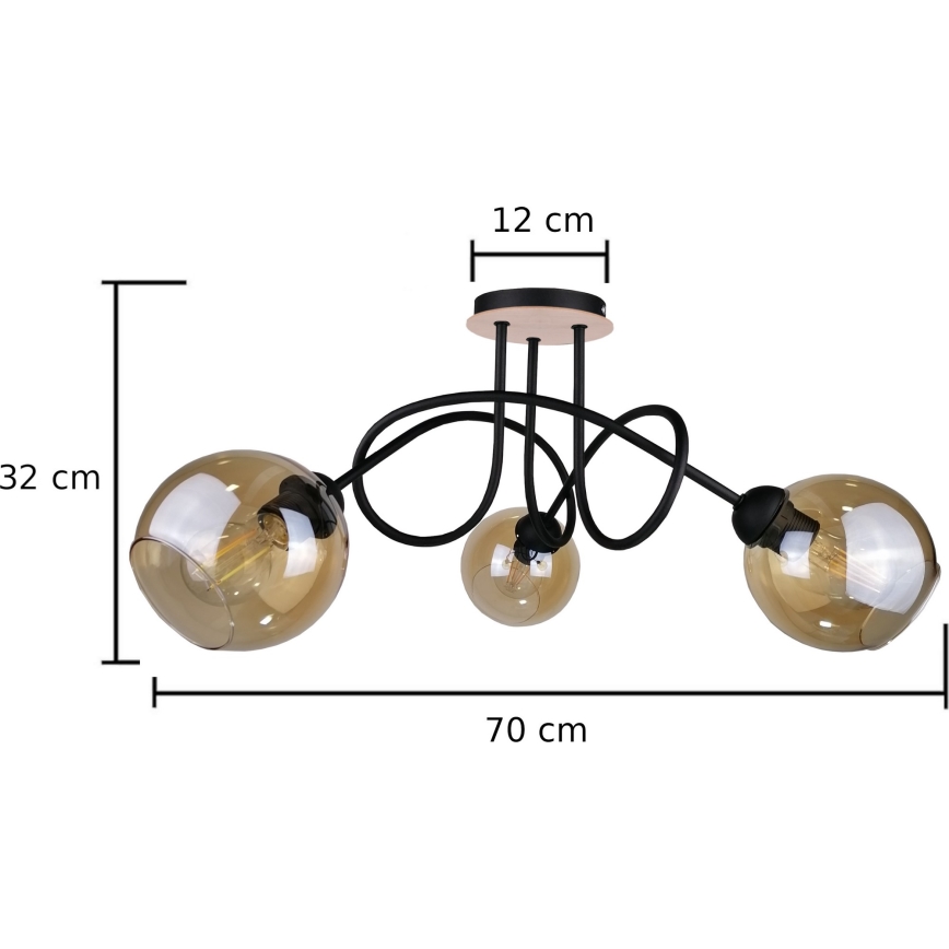 Полилей за повърхностен монтаж VENUS WOOD 3xE27/60W/230V черен/опушен кафяв
