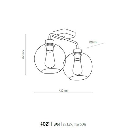 Полилей за прикрепяне BARI 2xE27/60W/230V