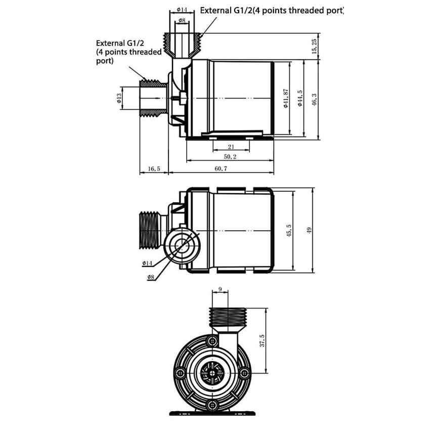 Помпа 12VDC 800l/час G1/2"