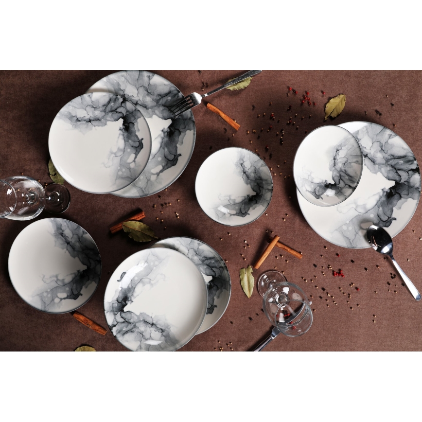 Порцеланов сервиз за хранене, 24 части, бял/черен