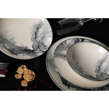 Порцеланов сервиз за хранене, 24 части, бял/черен