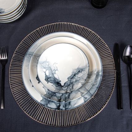 Порцеланов сервиз за хранене, 24 части, бял/черен