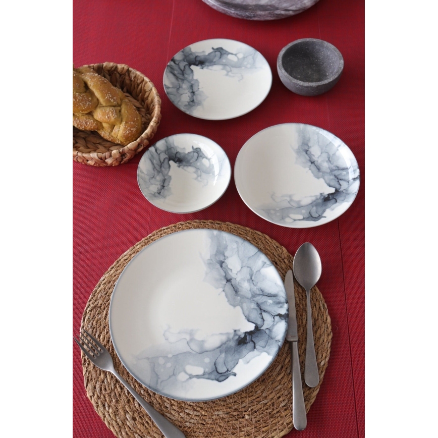 Порцеланов сервиз за хранене, 24 части, бял/черен