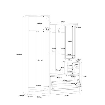 Портманто KAVI с огледало, дъб Артизан