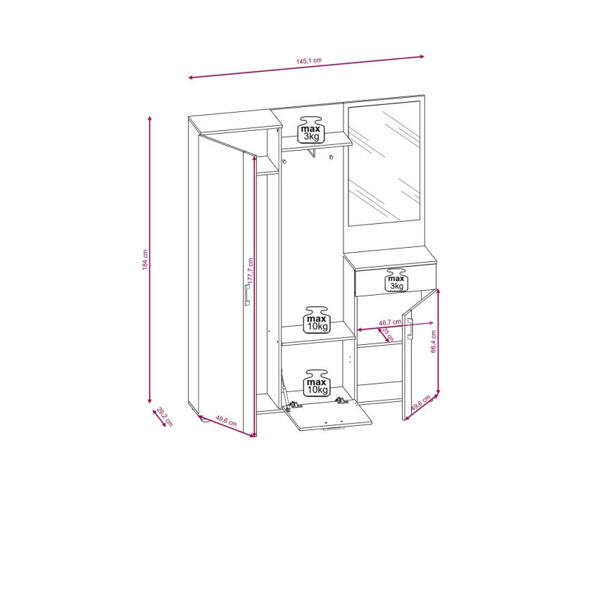 Портманто NOLAN с огледало, кафяв/графит