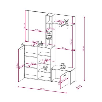 Портманто с огледало KEVIN кафяво/бяло