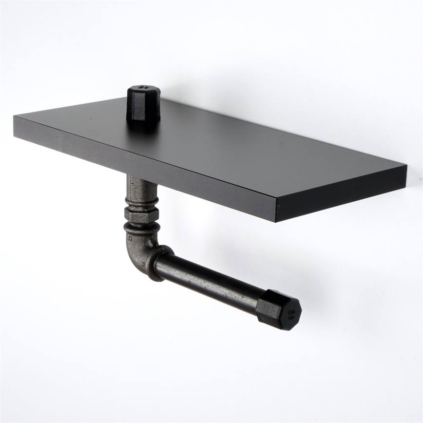 Поставка за тоалетна хартия с рафт BORU 12x30 cм черен