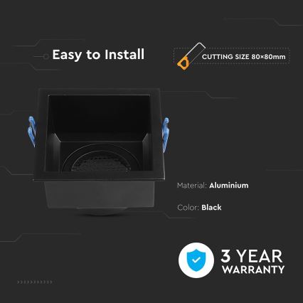 Вградена лампа GU10 9x9 см черна