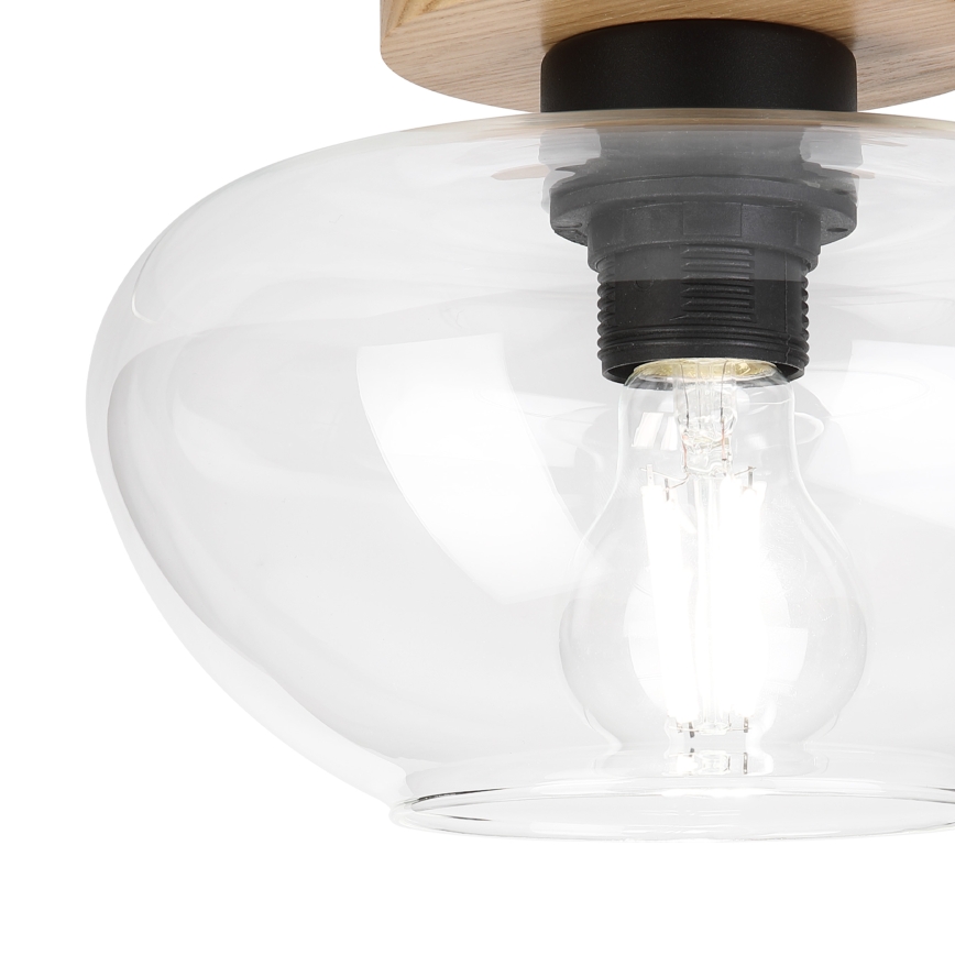 Потолно осветително тяло FLO WOOD 1xE27/15W/230V, дъб/прозрачно стъкло, Ø 22 см