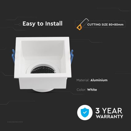 Вградена лампа GU10 9x9 см бяла