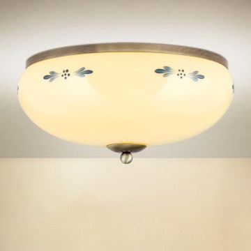 Потолочно осветително тяло LANDHAUS 3xE27/60W/230V Ø 35 см бронзово/бежово/синьо