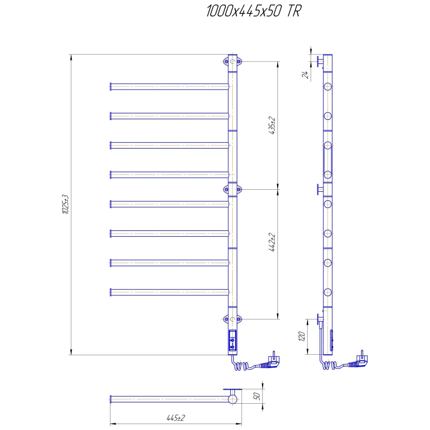 Електрически въртящ се сушилник за кърпи VEER 95W/230V 102,5x44,5 cm неръждаема стомана/черен