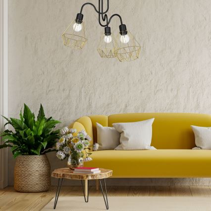 Повърхностен полилей BERGEN 3xE27/60W/230V черен/златист