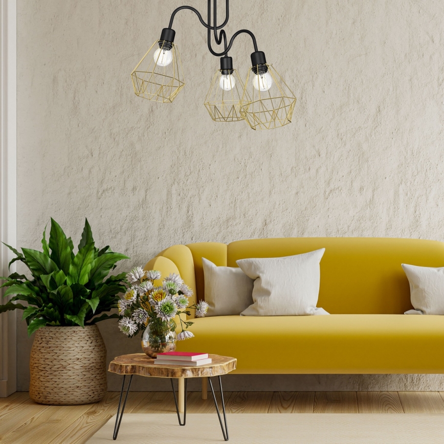 Повърхностен полилей BERGEN 3xE27/60W/230V черен/златист