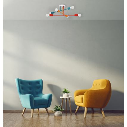 Повърхностен полилей CAMBRIDGE 6xE27/20W/230V син/червен/оранжев