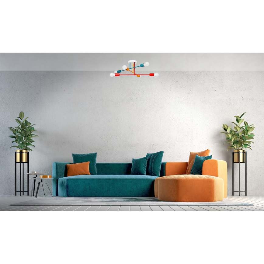 Повърхностен полилей CAMBRIDGE 6xE27/20W/230V син/червен/оранжев