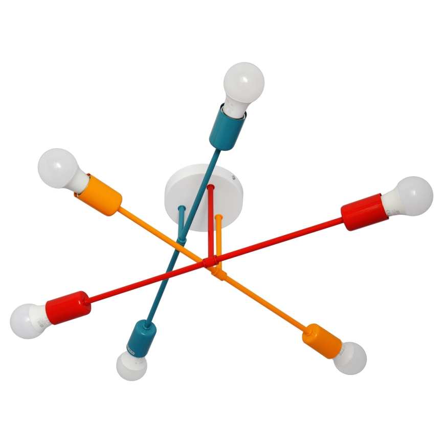 Повърхностен полилей CAMBRIDGE 6xE27/20W/230V син/червен/оранжев