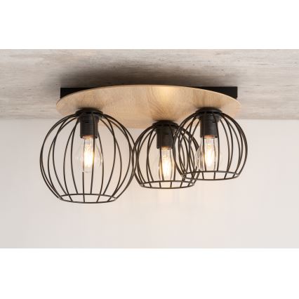 Повърхностен полилей CYBER 3xE27/60W/230V дървен/черен