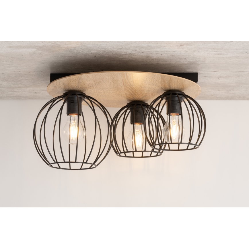 Повърхностен полилей CYBER 3xE27/60W/230V дървен/черен