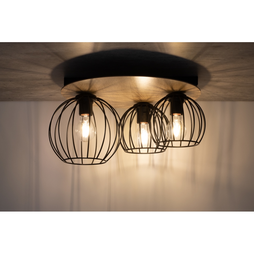 Повърхностен полилей CYBER 3xE27/60W/230V дървен/черен