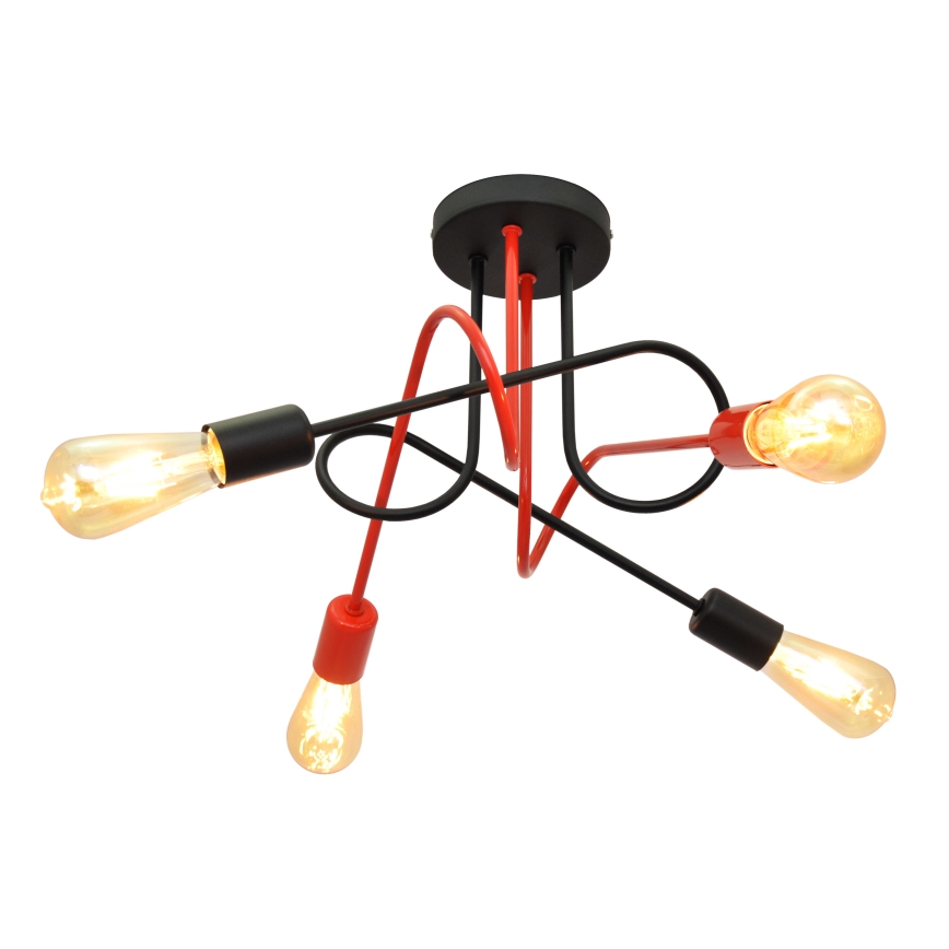 Повърхностен полилей OXFORD 4xE27/15W/230V черен/червен