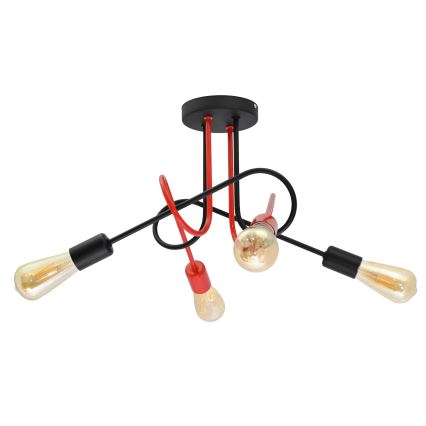 Повърхностен полилей OXFORD 4xE27/15W/230V черен/червен