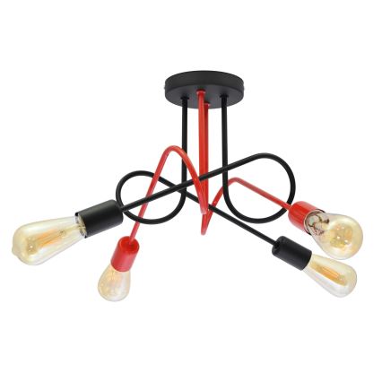 Повърхностен полилей OXFORD 4xE27/15W/230V черен/червен