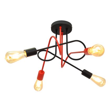 Повърхностен полилей OXFORD 4xE27/15W/230V черен/червен