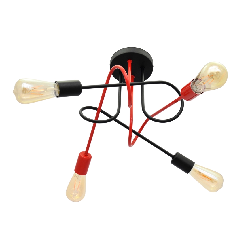 Повърхностен полилей OXFORD 4xE27/15W/230V черен/червен