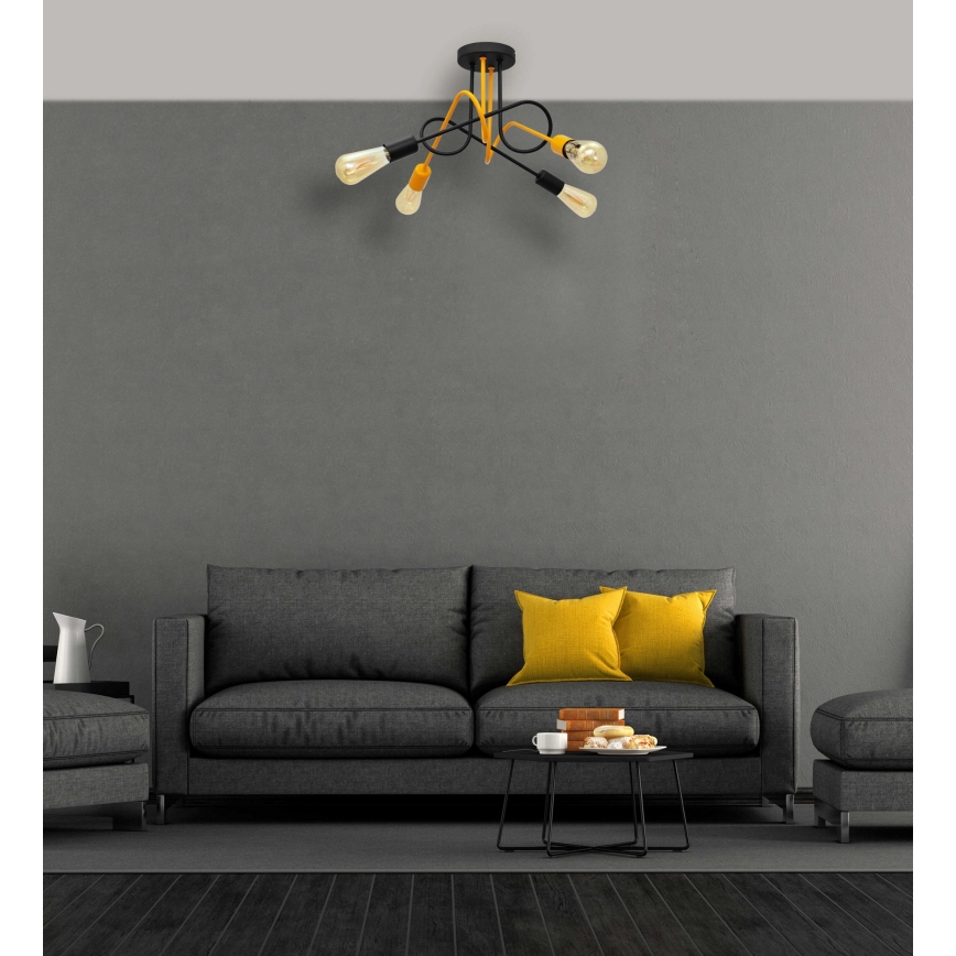 Повърхностен полилей OXFORD 4xE27/15W/230V черен/жълт