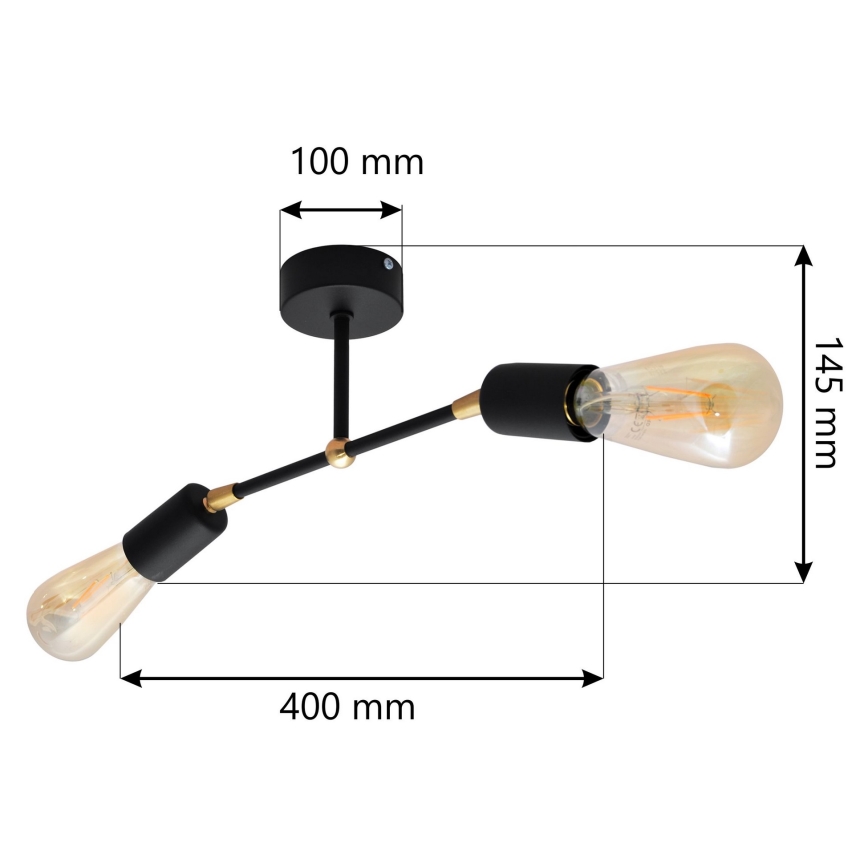 Повърхностен полилей ROSETTE 2xE27/15W/230V черен/златист