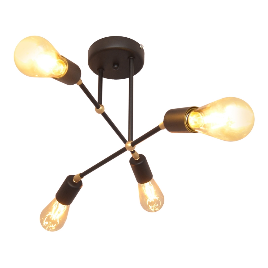 Повърхностен полилей ROSETTE 4xE27/15W/230V черен/златист