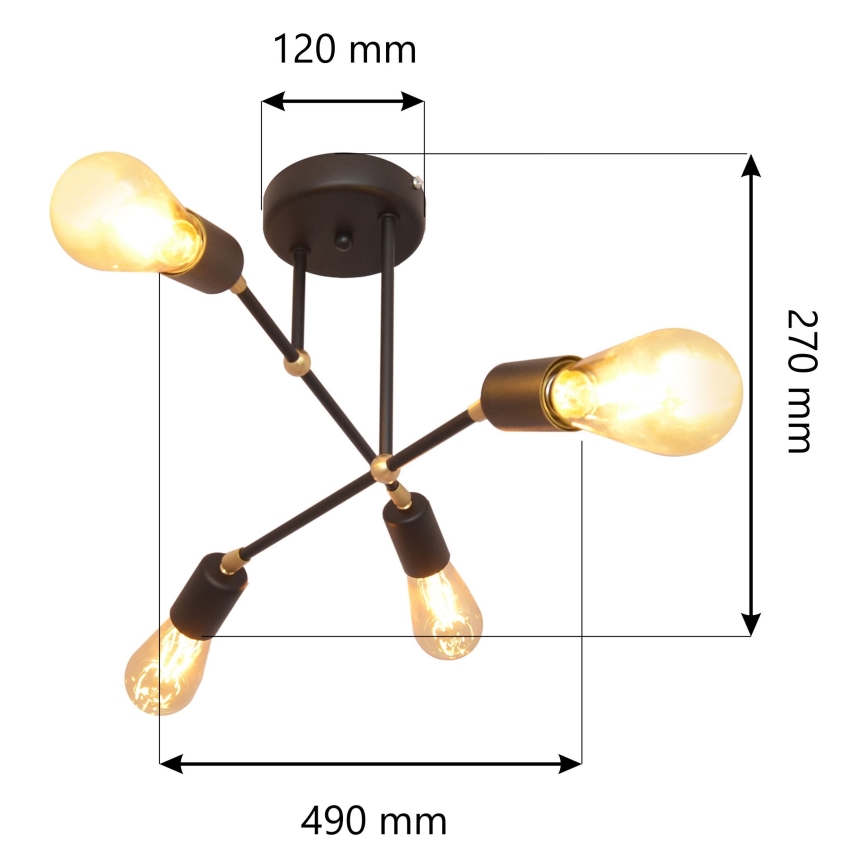 Повърхностен полилей ROSETTE 4xE27/15W/230V черен/златист