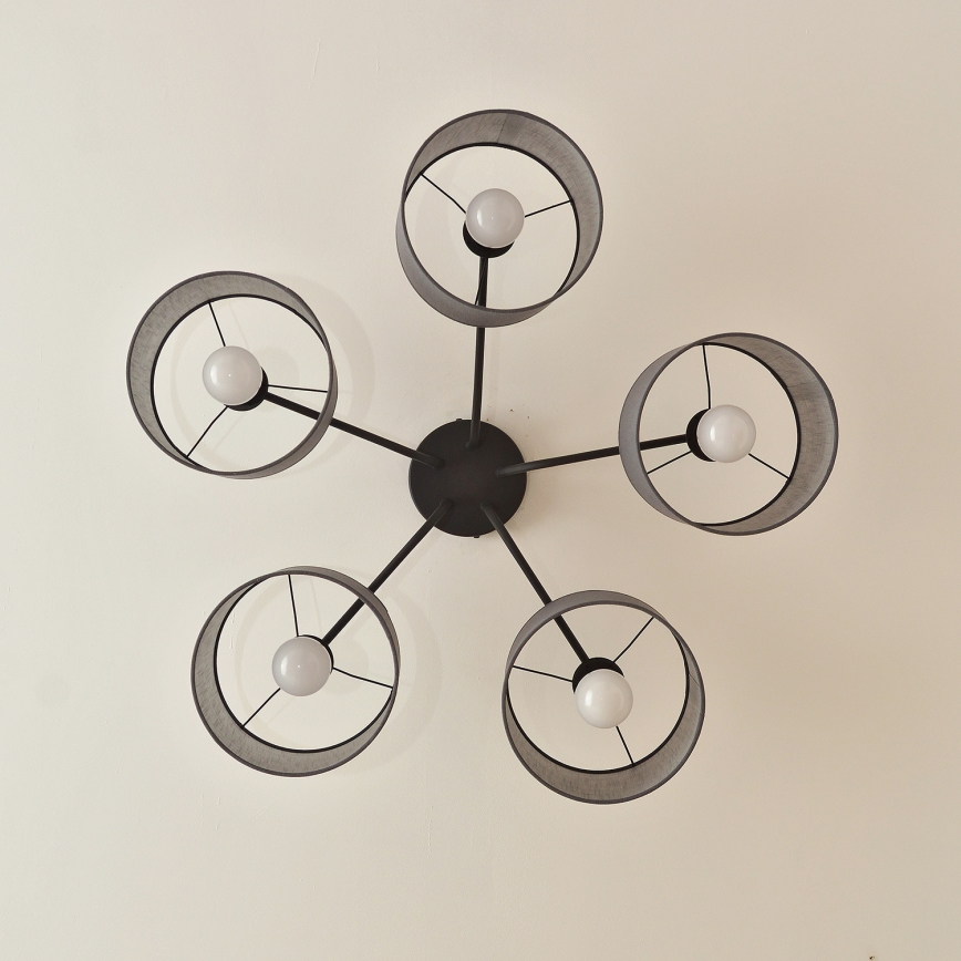 Повърхностно монтиран полилей ALBA 5xE27/15W/230V сив